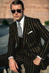 Mens 2 Button Vested 3 Piece Gangster Bold Pinstripe Suit in Burgundy