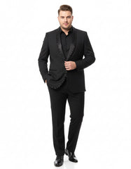 Mens Classic Black Designer Tuxedo Suit with Beaded Lapel – Elegant Formal and Party Wear Jacket and Pants