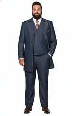 Men’s Cotton Denim Three-Piece Suit – Modern Blazer Denim Suit with Vest and Trousers Pleated Pants Classic Fit