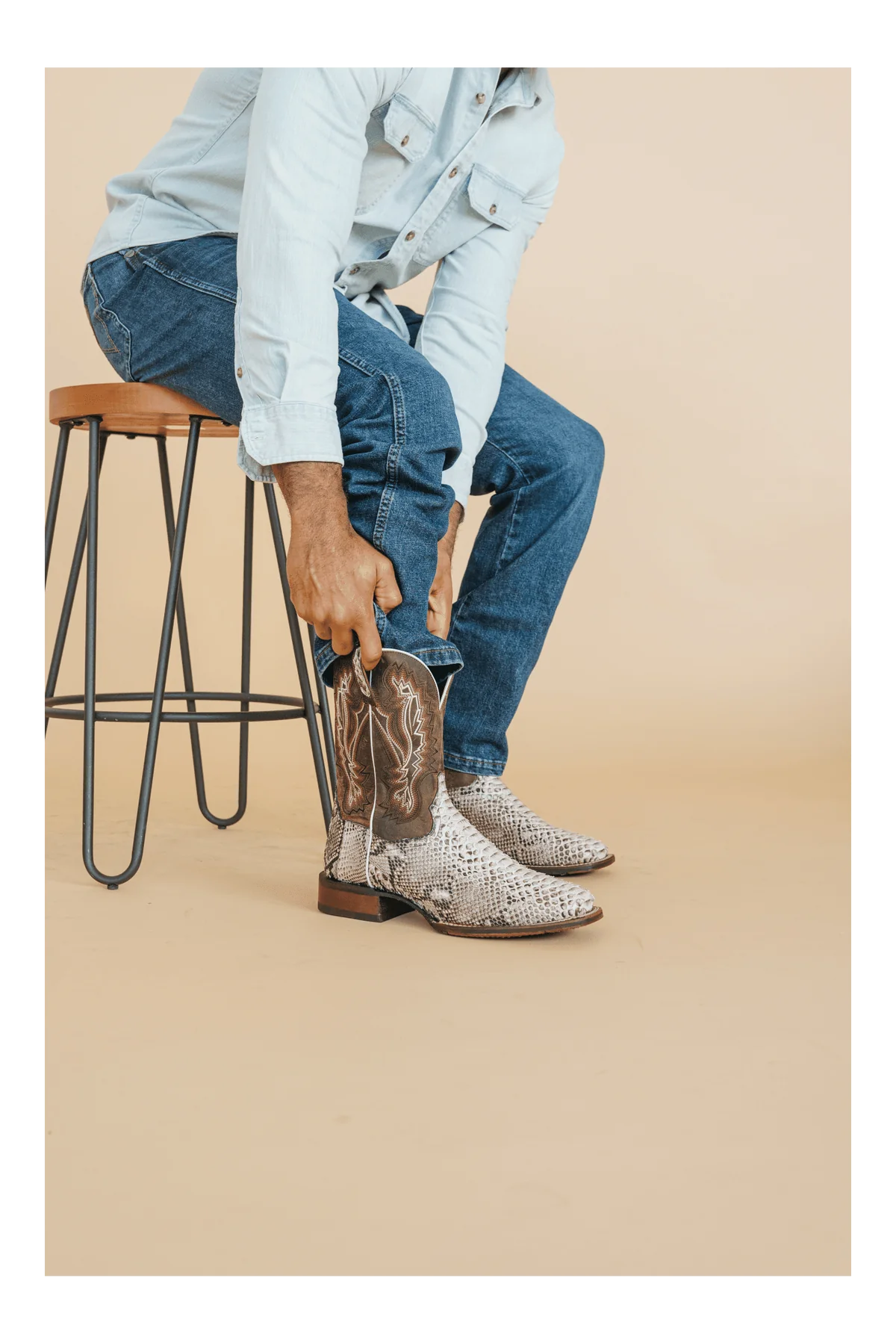 Dan Post Men's Brutus Python Snakeskin Square Toe Boots - Natural