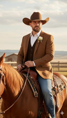 Mens Rust Copper Brown Western Blazer – Cowboy Style Classic Tailored Jacket for Weddings, Rodeos and Country Events