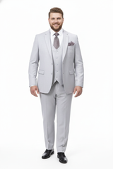 Men’s Very Light Gray Three-Piece Wedding Suit 2 Buttons Modern or Slim Fit Ash Bone Color Steel Grey