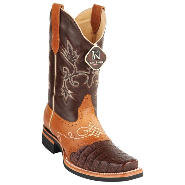 Men's King Exotic Caiman Belly Square Toe Boots Handcrafted Brown (48168207) 1   - from alligatorwarehouse.com