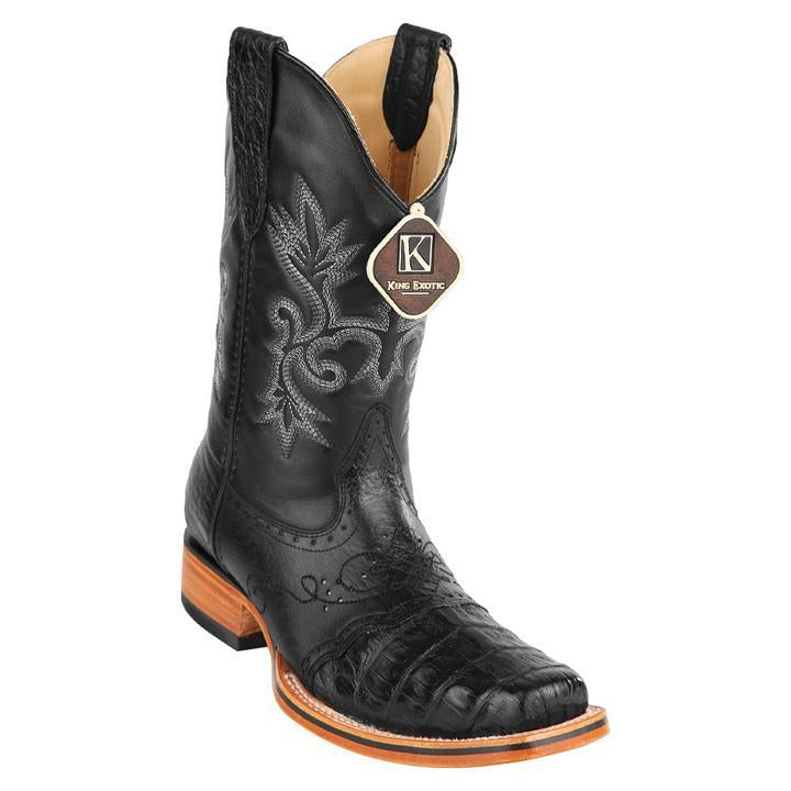 Men's King Exotic Snip Toe Caiman Belly Boots Handcrafted Black (48178205) 1   - from alligatorwarehouse.com