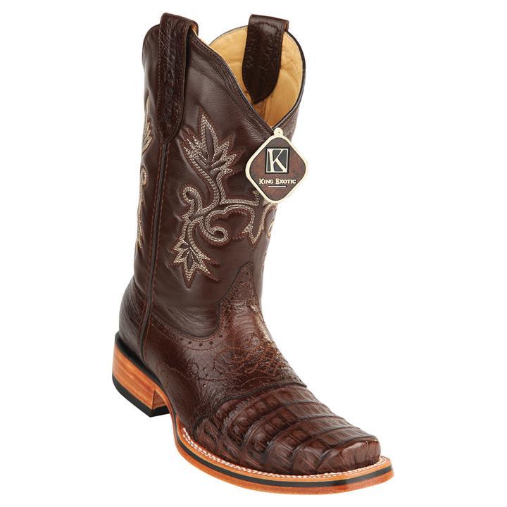 Men's King Exotic Snip Toe Caiman Belly Boots Handcrafted Brown  (48178207) 1   - from alligatorwarehouse.com