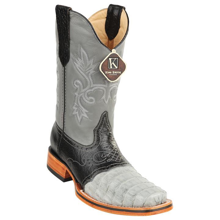 Men's King Exotic Snip Toe Caiman Belly Boots Handcrafted Gray (48178209) 1   - from alligatorwarehouse.com