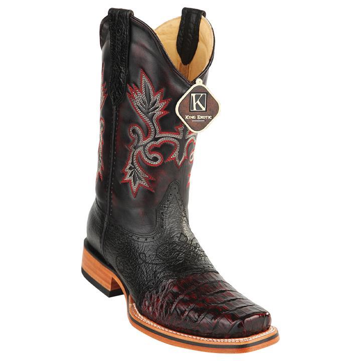 Men's King Exotic Caiman Belly Square Toe Boots Handcrafted Black Cherry  (48178218) 1   - from alligatorwarehouse.com