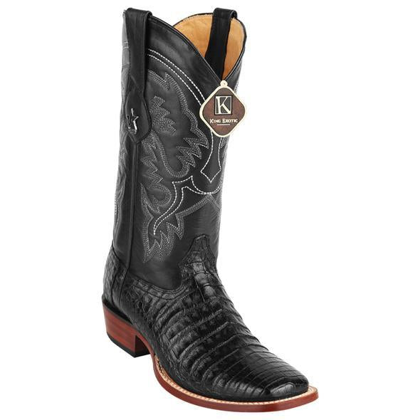Men's King Exotic Wide Square Toe Caiman Belly Boots Handcrafted Black (48228205-2) 1   - from alligatorwarehouse.com