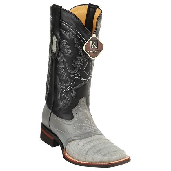 Men's King Exotic Caiman Crepe Sole Square Toe Boots With Saddle Gray (48238209) 1   - from alligatorwarehouse.com