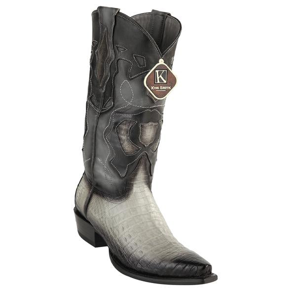 Men's King Exotic Snip Toe Caiman Belly Boots Handcrafted Burnished Gray (494RD8238) 1   - from alligatorwarehouse.com