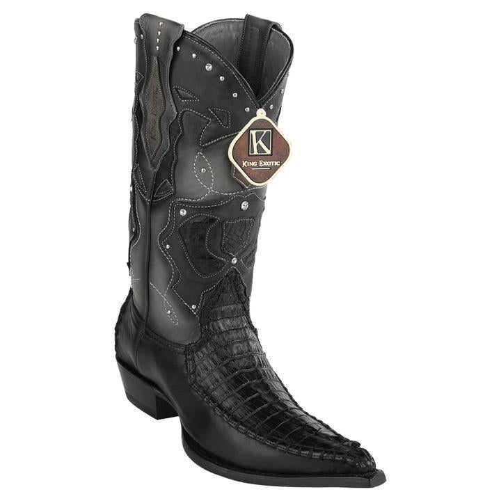 Men's King Exotic Boots Genuine Baby Caiman Tail 3x Toe Black (495v20105) 1   - from alligatorwarehouse.com