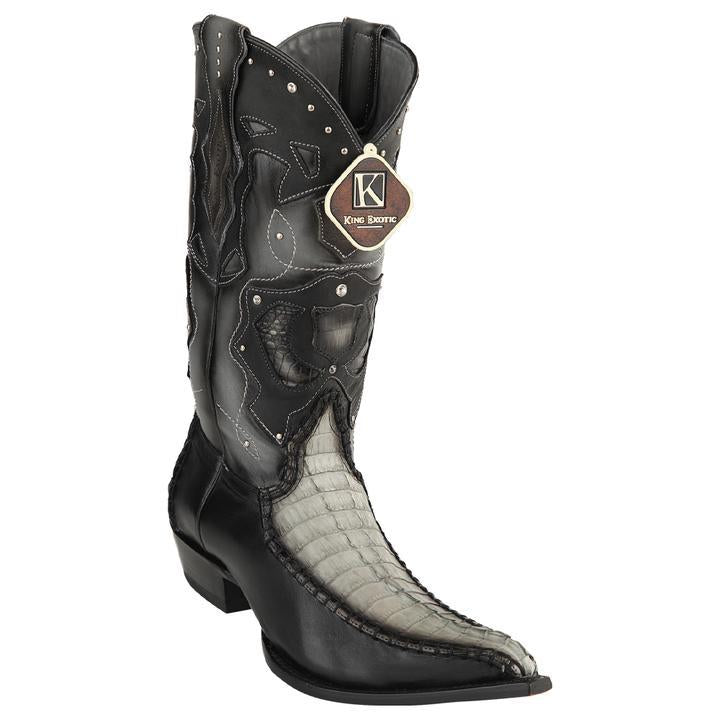 Men's King Exotic Boots Genuine Baby Caiman Tail 3x Toe Burnished Gray (495v20109) 1   - from alligatorwarehouse.com