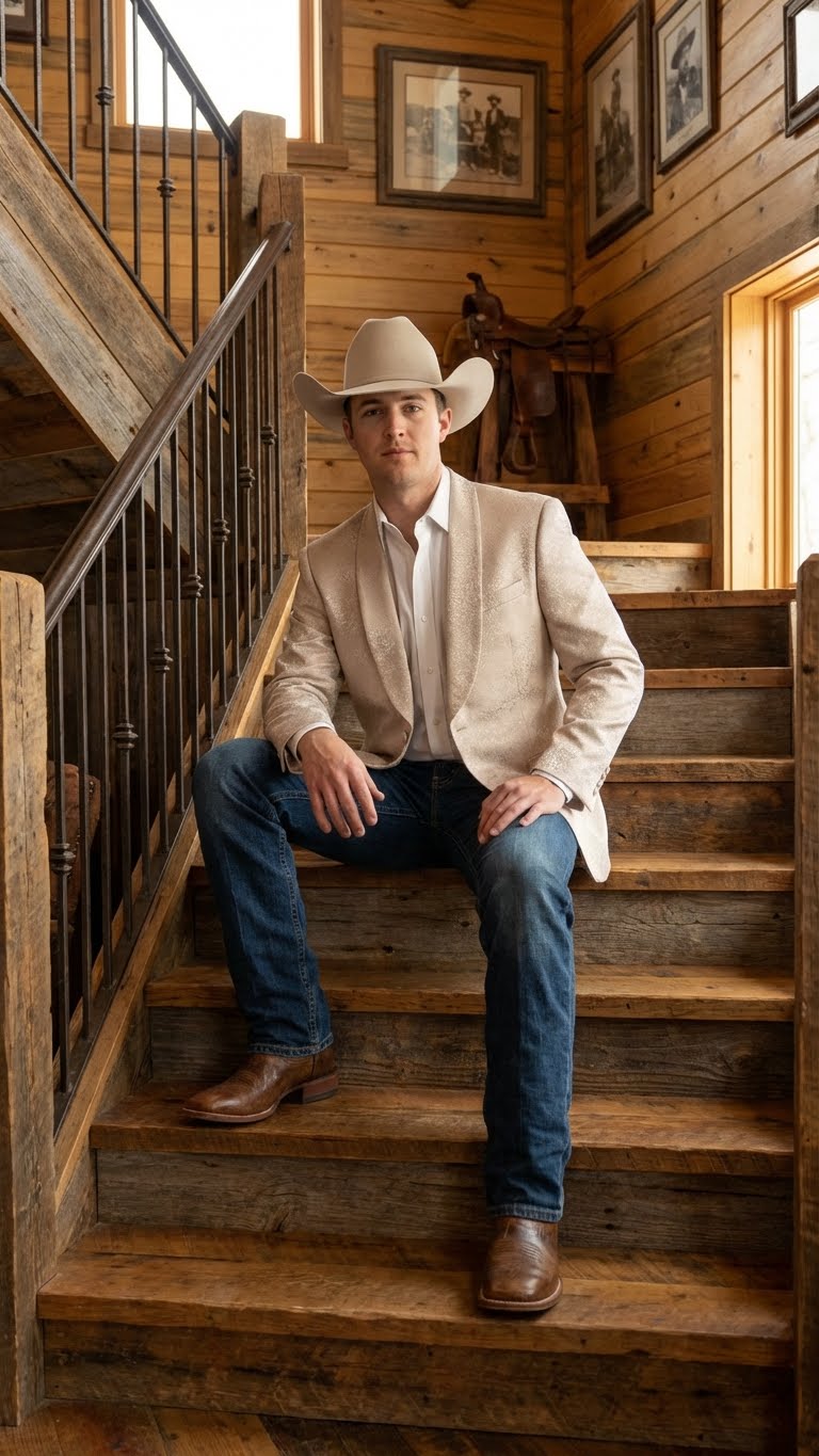 Men’s Tan Khaki Beige Cream Champaign Paisley Western Blazer Jacket, Embossed Dress Sport Coat for Wedding Party Rodeo Style