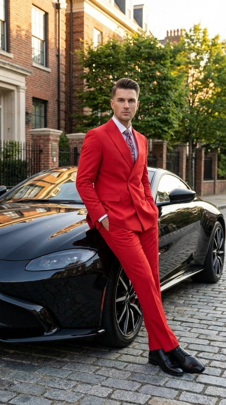 Vitali Red Double Breasted Suit – Men’s 2 Piece Formal Suit for Wedding, Prom and Special Events Modern Fit