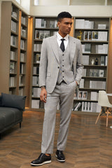"Mens Stacy Adams Suit-Stacy Adam's Suit Men's Grey Windowpane Plaid Suit - One Button, Peak Lapel, Vested"