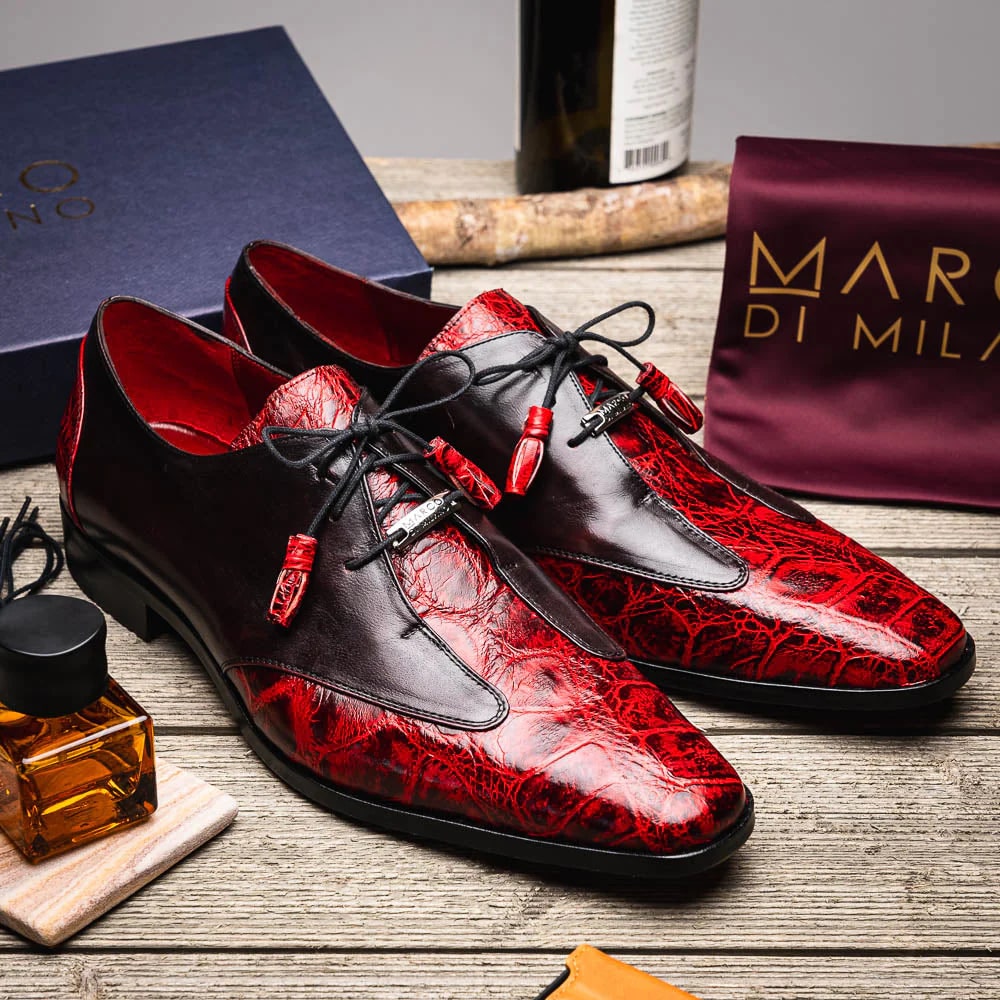 Marco Di Milano Anzio Exotic Alligator & Calfskin Leather Burgundy & Black Oxfords 6 ANZIO_ALLIGATOR_BLACK CHERRY_8  - from alligatorwarehouse.com