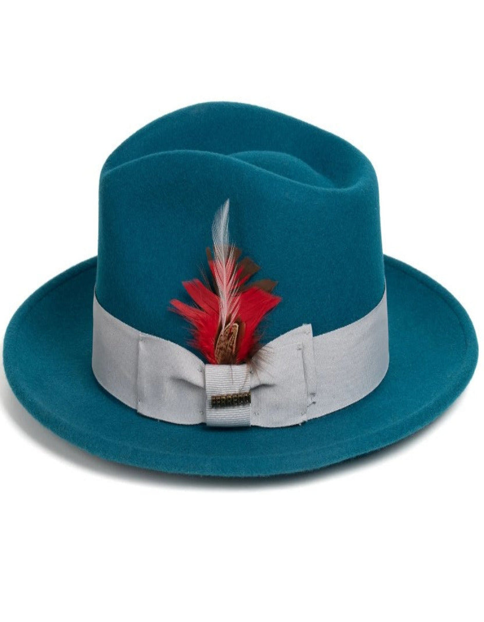 Acid Blue Dress Hat 1920s Fedora Style - Mens Classic Wool Fedora Dress Hat in Acid Blue 1   - from alligatorwarehouse.com