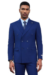 Men's Designer Stacy Adams Classic Double Breasted Suit in Blue