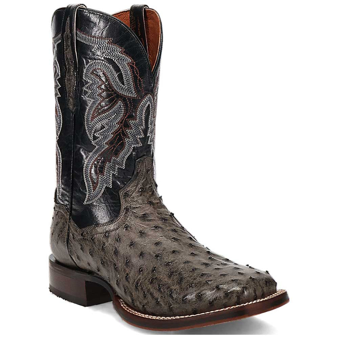 Dan Post Men’s Alamosa Grey/Black Full Quill Ostrich Boots 1 DP5013_7_D  - from alligatorwarehouse.com