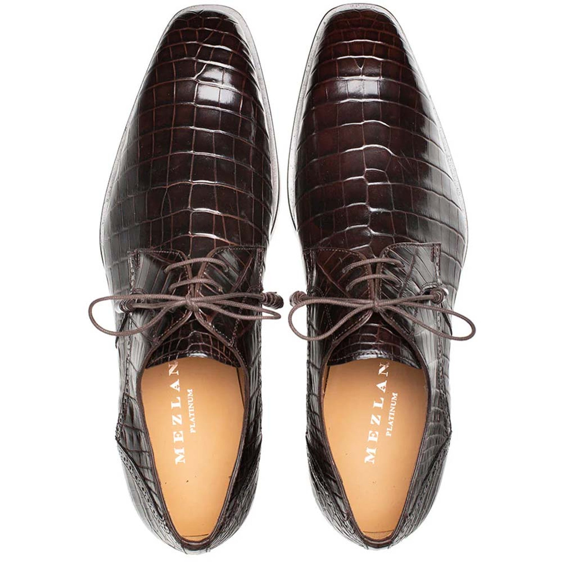 Men's Genuine Alligator Brown Derby Lace-Up Shoes By Mezlan Made In Spain Brand 3   - from alligatorwarehouse.com