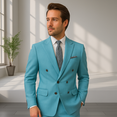 Wool Suit - Italian Made Business Suit by Statement Men's 2 Piece 100% Wool Double Breasted Suit - Pinstripe Pattern