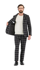 Harvy Mens Fit Black Check Plaid Suit