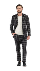 Harvy Mens Fit Black Check Plaid Suit