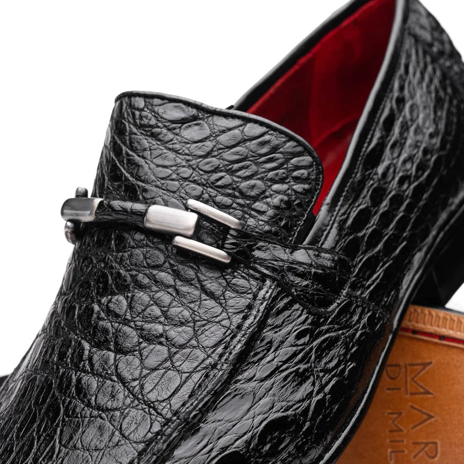 Marco Di Milano Fabro Men's Shoes Black Exotic Crocodile Horsebit Loafers 5 FABRO-TIN_CAIMAN_BLACK_8  - from alligatorwarehouse.com