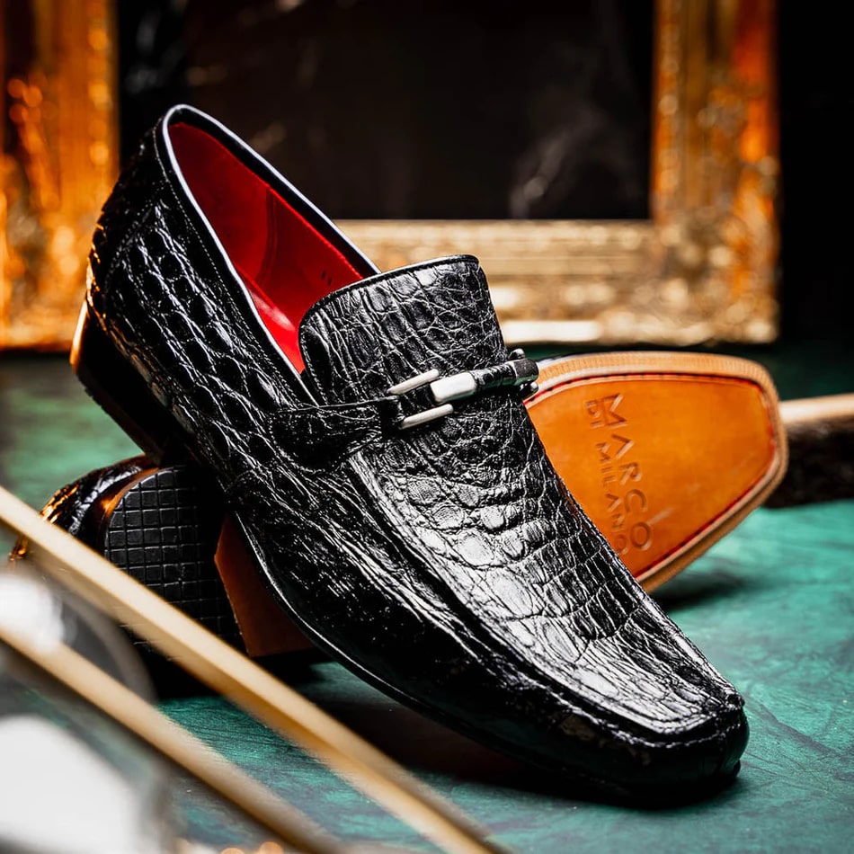 Marco Di Milano Fabro Men's Shoes Black Exotic Crocodile Horsebit Loafers 7 FABRO-TIN_CAIMAN_BLACK_8  - from alligatorwarehouse.com