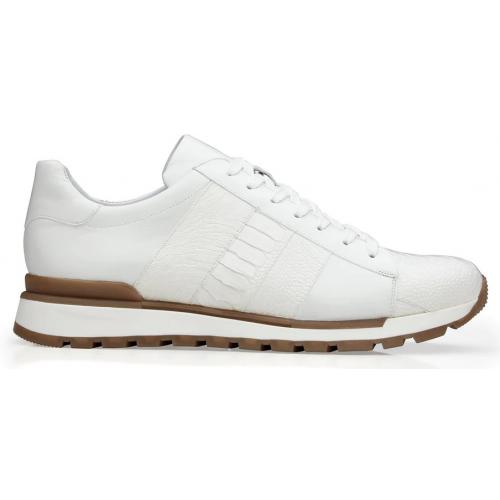 Belvedere  Blake White Genuine Ostrich Leg  Soft Calf Casual Sneakers 5 MEN 33629 WHITE-M-10  - from alligatorwarehouse.com