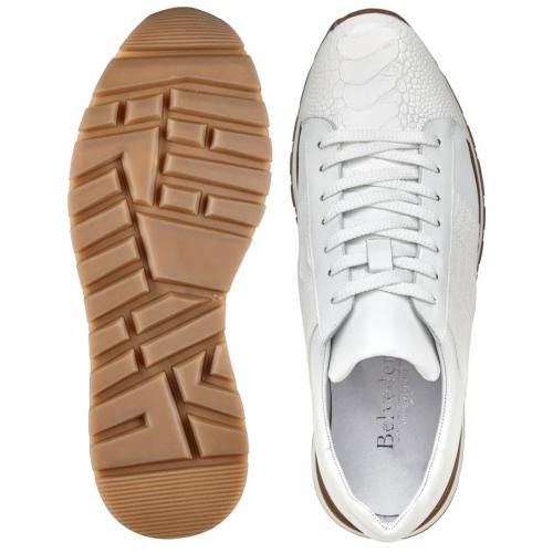 Belvedere  Blake White Genuine Ostrich Leg  Soft Calf Casual Sneakers 3 MEN 33629 WHITE-M-10  - from alligatorwarehouse.com