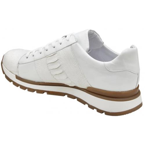 Belvedere  Blake White Genuine Ostrich Leg  Soft Calf Casual Sneakers 2 MEN 33629 WHITE-M-10  - from alligatorwarehouse.com