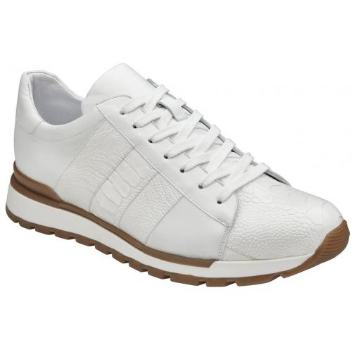Belvedere  Blake White Genuine Ostrich Leg  Soft Calf Casual Sneakers 1 MEN 33629 WHITE-M-10  - from alligatorwarehouse.com