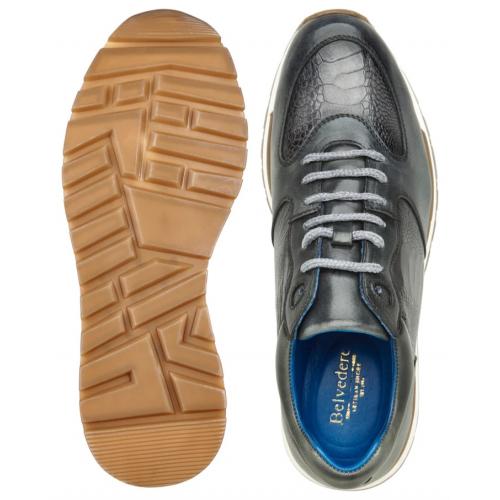 Belvedere Bobo Antique Light Gray Genuine Ostrich Leg  Soft Calfskin Casual Sneakers 3 MEN G01 ANT.LIGHTGRAY-M-06  - from alligatorwarehouse.com
