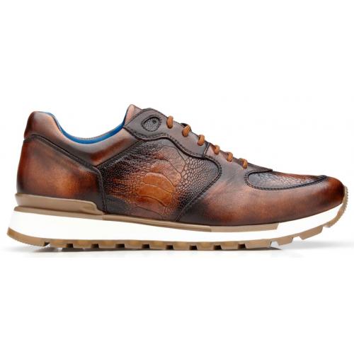 Belvedere Bobo Antique Walnut Genuine Ostrich Leg Soft Calfskin Casual Sneakers 1 MEN G01 ANT.WALNUT-M-06  - from alligatorwarehouse.com