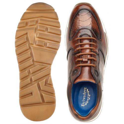 Belvedere Bobo Antique Walnut Genuine Ostrich Leg Soft Calfskin Casual Sneakers 3 MEN G01 ANT.WALNUT-M-06  - from alligatorwarehouse.com