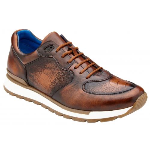 Belvedere Bobo Antique Walnut Genuine Ostrich Leg Soft Calfskin Casual Sneakers 2 MEN G01 ANT.WALNUT-M-06  - from alligatorwarehouse.com