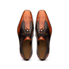 Marco Di Milano Anzio Exotic Alligator & Calfskin Leather Brandy Oxfords