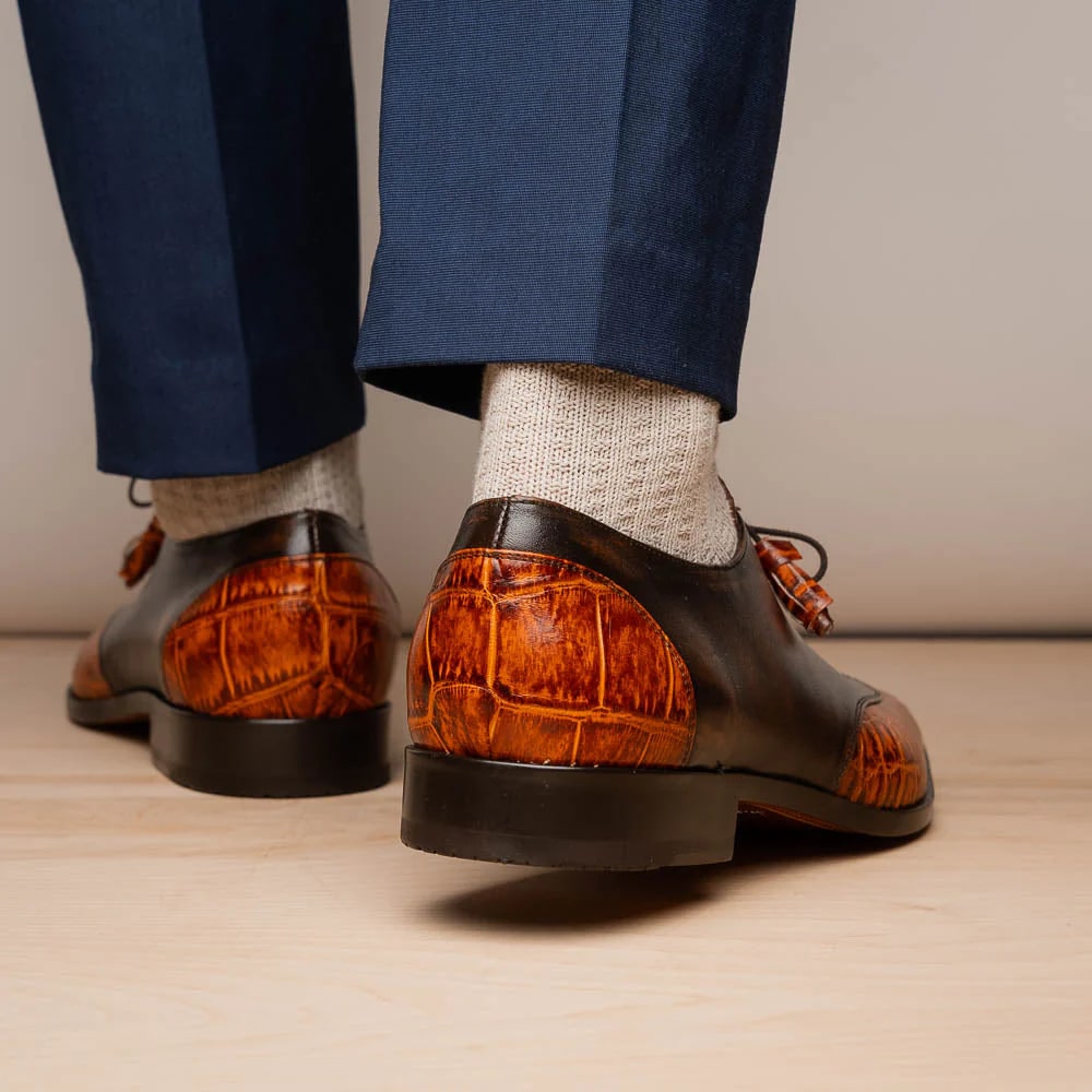 Marco Di Milano Anzio Exotic Alligator & Calfskin Leather Brandy Oxfords 8 ANZIO_ALLIGATOR_BRANDY_8  - from alligatorwarehouse.com