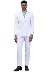 White Wedding Suit For Men - Perfect For Groom - Men's Designer Stacy Adams Classic Double Breasted Suit In White