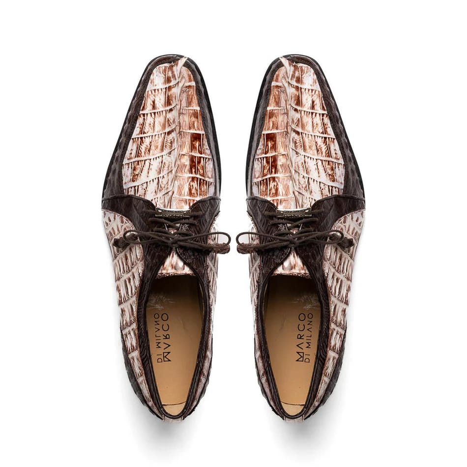 Marco Di Milano Caribe Men's Shoes Rustic White & Brown Genuine Hornback Caiman Crocodile Dress Derby Oxfords 1 CARIBE_CAIMAN FUSCUS_R.WITHE-BROWN_8  - from alligatorwarehouse.com