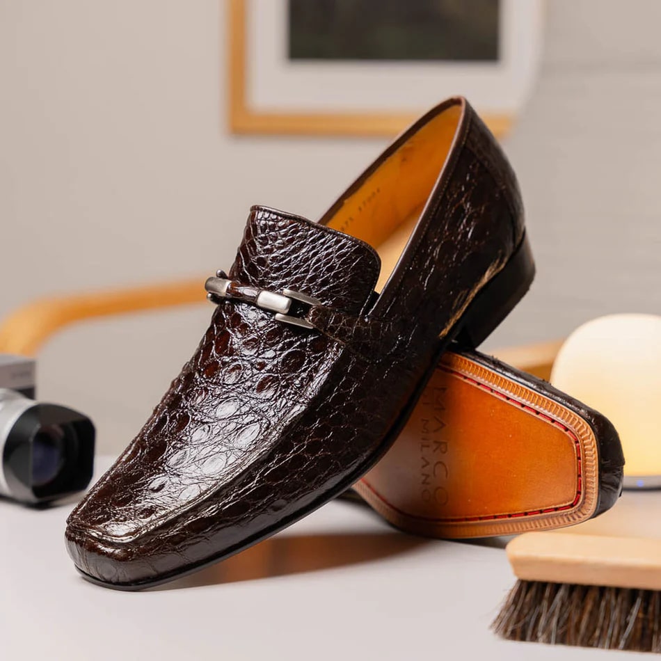 Marco Di Milano Fabro Men's Shoes Brown Exotic Crocodile Horsebit Loafers 1 FABRO-TIN_CAIMAN_BROWN_8  - from alligatorwarehouse.com