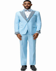 Baby Blue Prom Tuxedo - Perfect Wedding Suit Vested rhinestone Lapelled