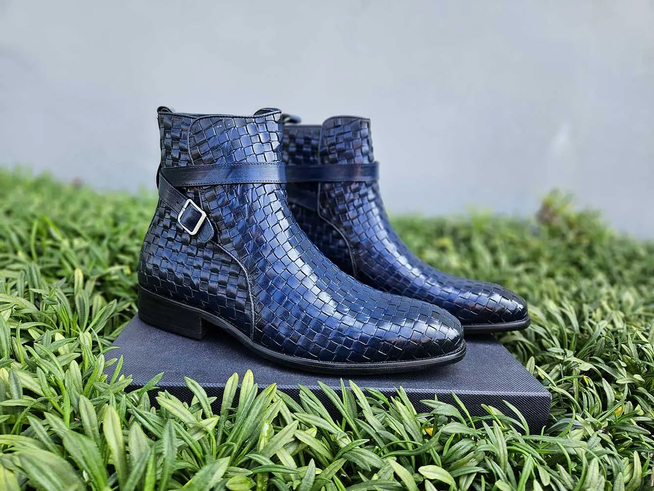 Basket Weave Calfskin Buckle Boot 4 KB886-17XBURGUNDY8  - from alligatorwarehouse.com
