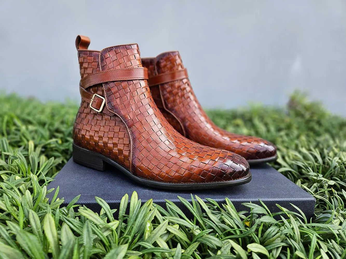 Basket Weave Calfskin Buckle Boot 11 KB886-17XBURGUNDY8  - from alligatorwarehouse.com