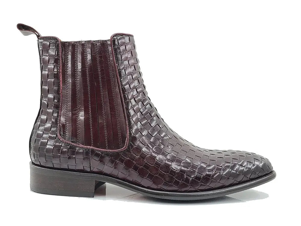 Basket Weave Leather Chelsea Boot 2 KB886-18XBURGUNDY75  - from alligatorwarehouse.com