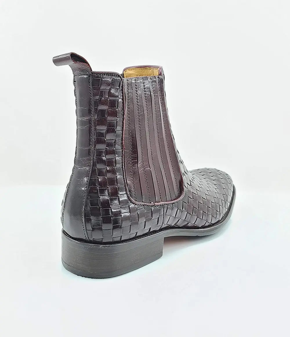 Basket Weave Leather Chelsea Boot 3 KB886-18XBURGUNDY75  - from alligatorwarehouse.com