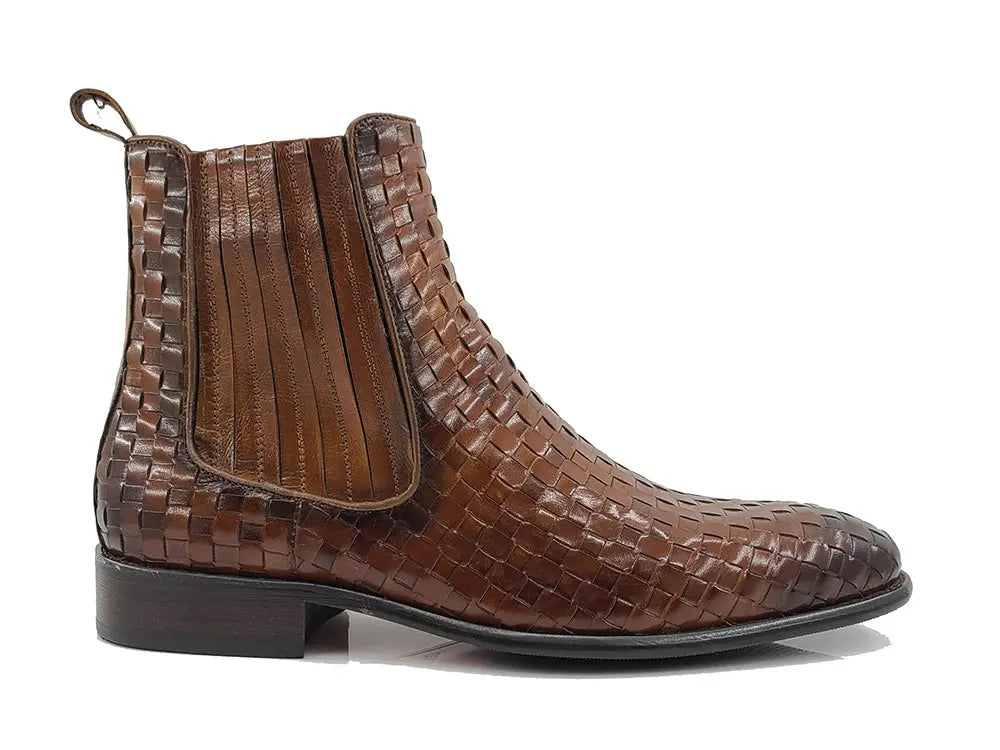 Basket Weave Leather Chelsea Boot 5 KB886-18XBURGUNDY75  - from alligatorwarehouse.com