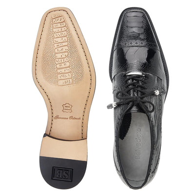 Men's Belvedere Batta Cap Toe Ostrich Dress Shoe in Black 3 MEN 14006 BLACK-M-09  - from alligatorwarehouse.com