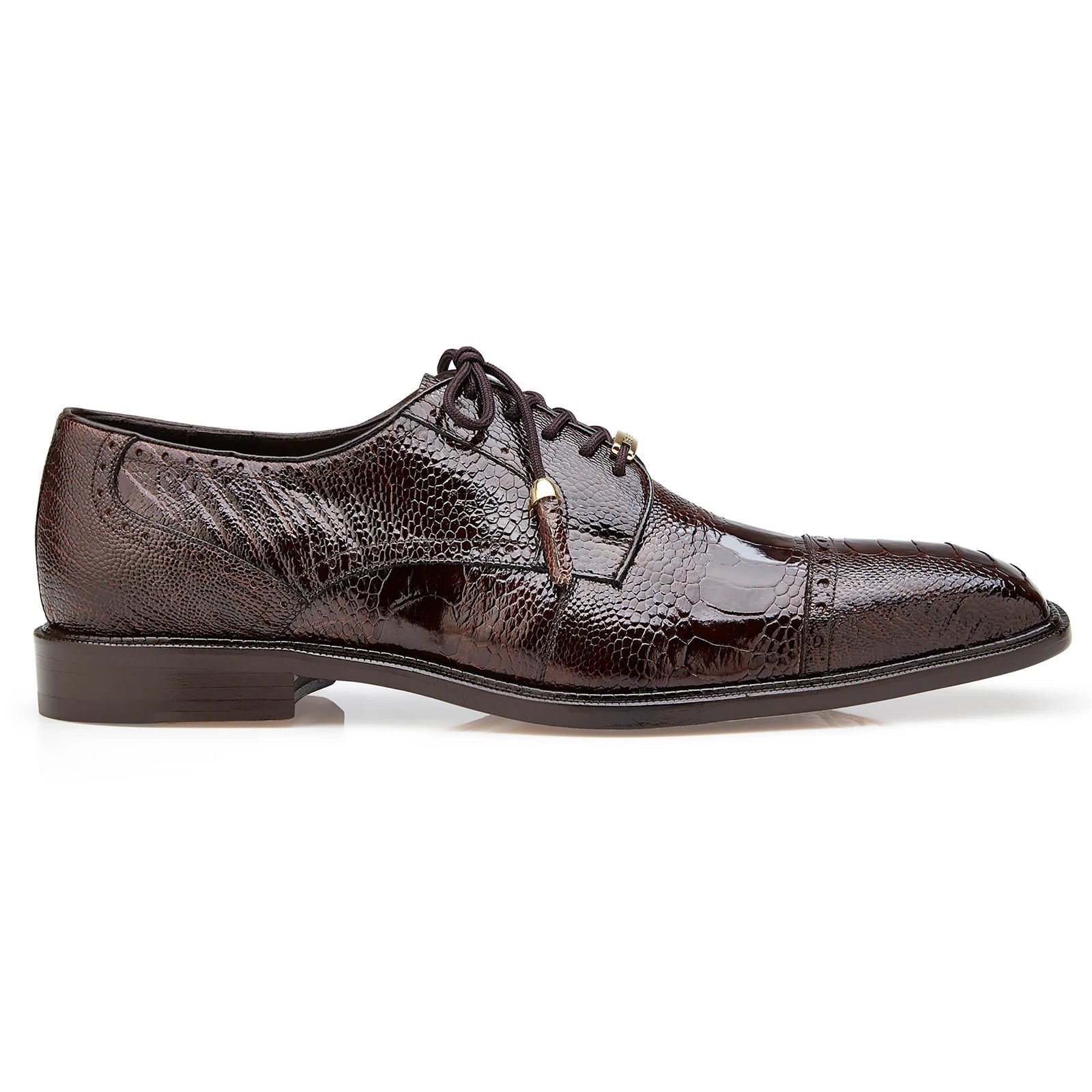 Men's Belvedere Batta Cap Toe Ostrich Dress Shoe in Brown 1 MEN 14006 CHOCOLATE-M-09  - from alligatorwarehouse.com